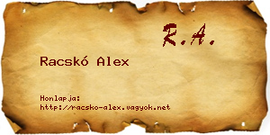 Racskó Alex névjegykártya